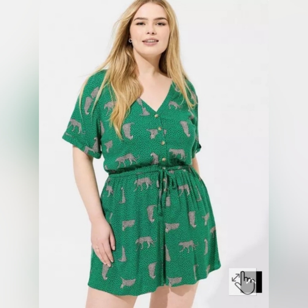 Torrid Green Leopard Romper With Tie Waist